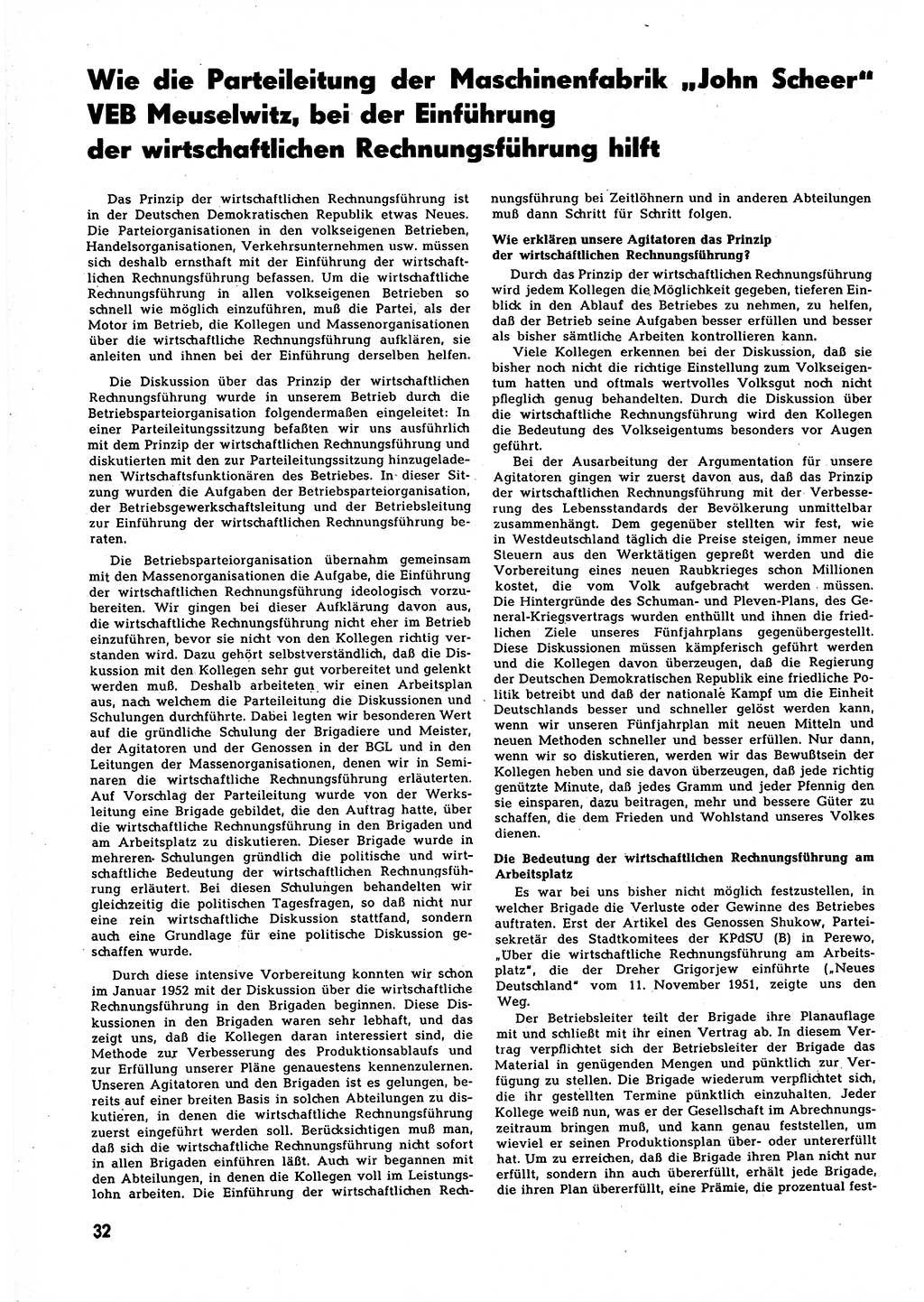 Neuer Weg (NW), Halbmonatsschrift für aktuelle Fragen der Arbeiterbewegung [Zentralkomitee (ZK) Sozialistische Einheitspartei Deutschlands (SED)], 7. Jahrgang [Deutsche Demokratische Republik (DDR)] 1952, Heft 7/32 (NW ZK SED DDR 1952, H. 7/32)