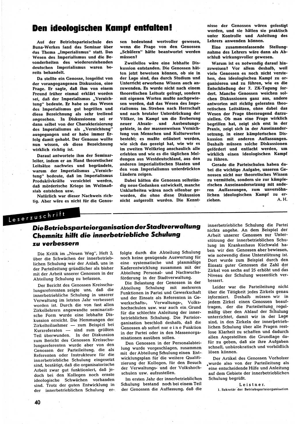 Neuer Weg (NW), Halbmonatsschrift für aktuelle Fragen der Arbeiterbewegung [Zentralkomitee (ZK) Sozialistische Einheitspartei Deutschlands (SED)], 7. Jahrgang [Deutsche Demokratische Republik (DDR)] 1952, Heft 7/40 (NW ZK SED DDR 1952, H. 7/40)