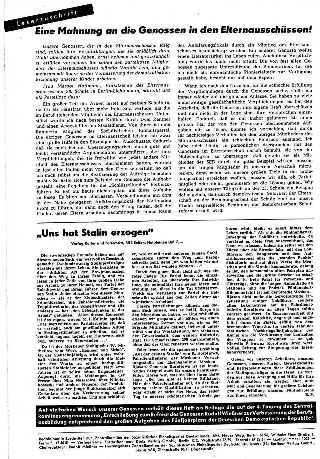 Neuer Weg (NW), Halbmonatsschrift für aktuelle Fragen der Arbeiterbewegung [Zentralkomitee (ZK) Sozialistische Einheitspartei Deutschlands (SED)], 7. Jahrgang [Deutsche Demokratische Republik (DDR)] 1952, Heft 7/44 (NW ZK SED DDR 1952, H. 7/44)