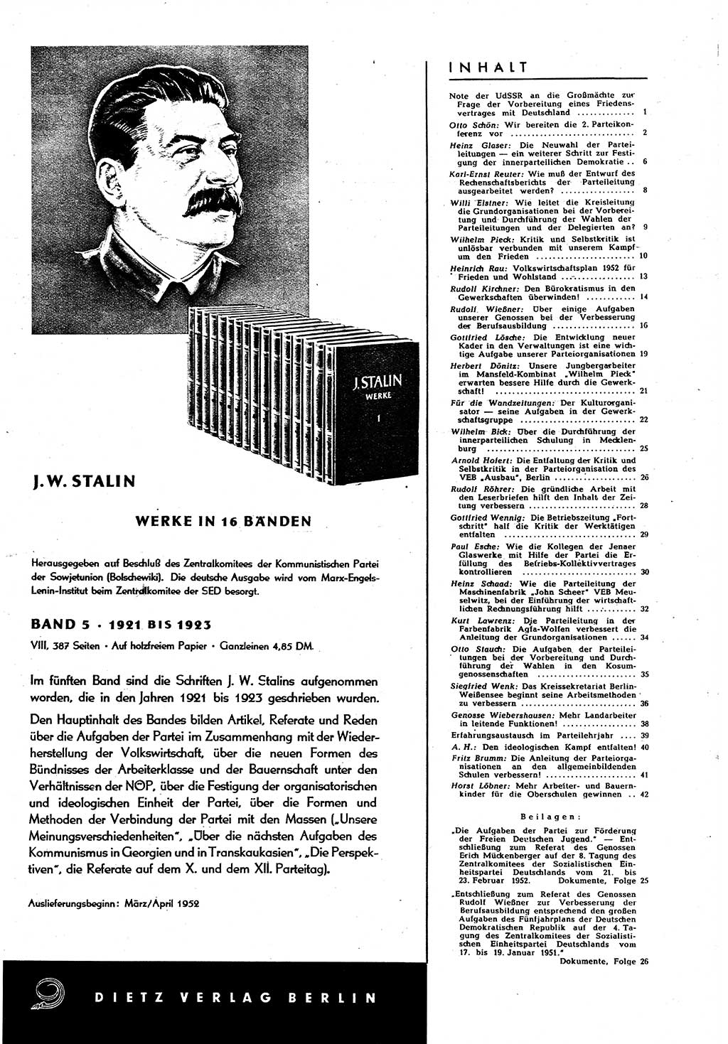 Neuer Weg (NW), Halbmonatsschrift für aktuelle Fragen der Arbeiterbewegung [Zentralkomitee (ZK) Sozialistische Einheitspartei Deutschlands (SED)], 7. Jahrgang [Deutsche Demokratische Republik (DDR)] 1952, Heft 7/45 (NW ZK SED DDR 1952, H. 7/45)