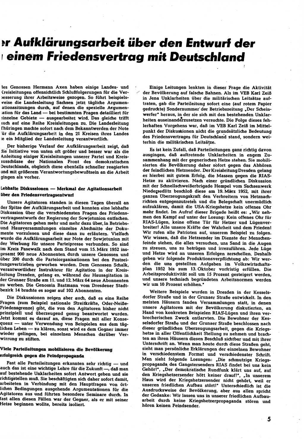 Neuer Weg (NW), Halbmonatsschrift für aktuelle Fragen der Arbeiterbewegung [Zentralkomitee (ZK) Sozialistische Einheitspartei Deutschlands (SED)], 7. Jahrgang [Deutsche Demokratische Republik (DDR)] 1952, Heft 8/5 (NW ZK SED DDR 1952, H. 8/5)