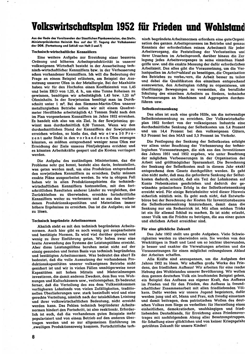 Neuer Weg (NW), Halbmonatsschrift für aktuelle Fragen der Arbeiterbewegung [Zentralkomitee (ZK) Sozialistische Einheitspartei Deutschlands (SED)], 7. Jahrgang [Deutsche Demokratische Republik (DDR)] 1952, Heft 8/8 (NW ZK SED DDR 1952, H. 8/8)