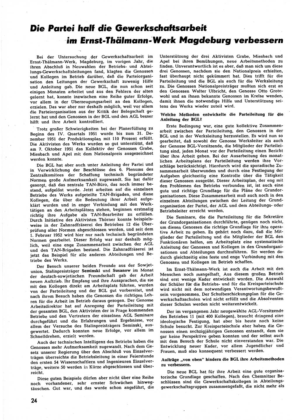 Neuer Weg (NW), Halbmonatsschrift für aktuelle Fragen der Arbeiterbewegung [Zentralkomitee (ZK) Sozialistische Einheitspartei Deutschlands (SED)], 7. Jahrgang [Deutsche Demokratische Republik (DDR)] 1952, Heft 8/24 (NW ZK SED DDR 1952, H. 8/24)