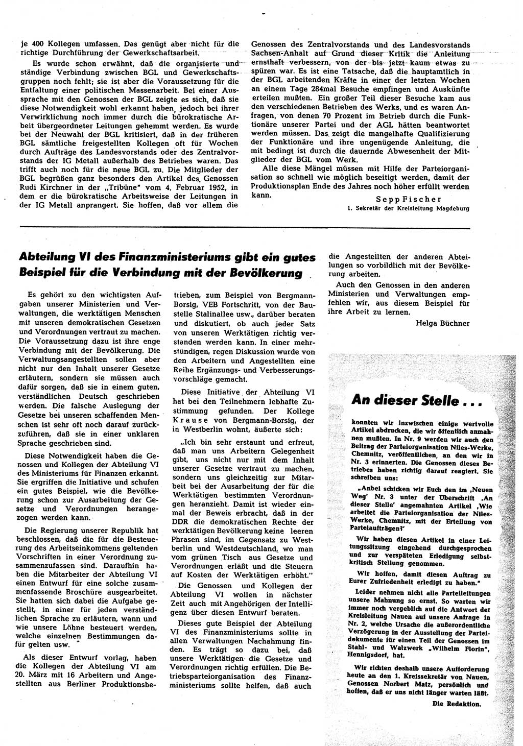 Neuer Weg (NW), Halbmonatsschrift für aktuelle Fragen der Arbeiterbewegung [Zentralkomitee (ZK) Sozialistische Einheitspartei Deutschlands (SED)], 7. Jahrgang [Deutsche Demokratische Republik (DDR)] 1952, Heft 8/25 (NW ZK SED DDR 1952, H. 8/25)