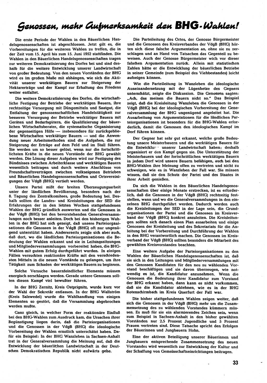 Neuer Weg (NW), Halbmonatsschrift für aktuelle Fragen der Arbeiterbewegung [Zentralkomitee (ZK) Sozialistische Einheitspartei Deutschlands (SED)], 7. Jahrgang [Deutsche Demokratische Republik (DDR)] 1952, Heft 8/33 (NW ZK SED DDR 1952, H. 8/33)