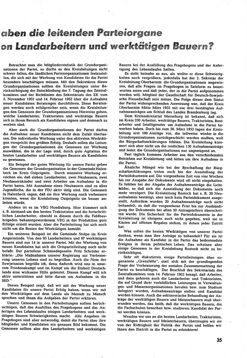 Neuer Weg (NW), Halbmonatsschrift fÃ¼r aktuelle Fragen der Arbeiterbewegung [Zentralkomitee (ZK) Sozialistische Einheitspartei Deutschlands (SED)], 7. Jahrgang [Deutsche Demokratische Republik (DDR)] 1952, Heft 8/35 (NW ZK SED DDR 1952, H. 8/35)