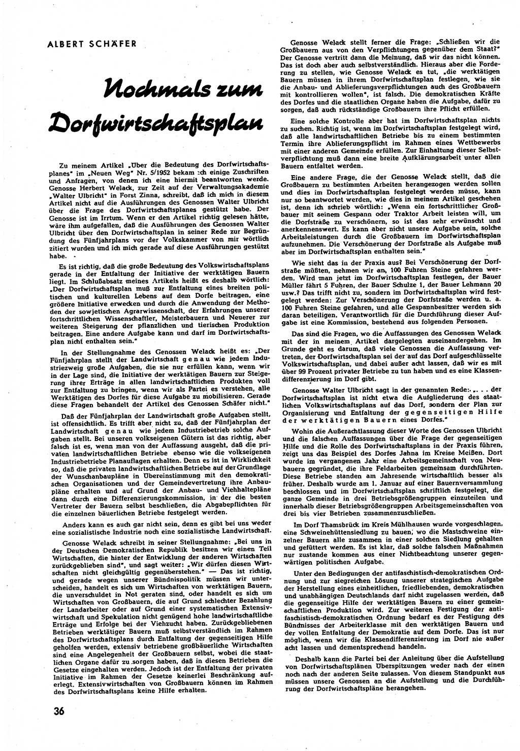 Neuer Weg (NW), Halbmonatsschrift für aktuelle Fragen der Arbeiterbewegung [Zentralkomitee (ZK) Sozialistische Einheitspartei Deutschlands (SED)], 7. Jahrgang [Deutsche Demokratische Republik (DDR)] 1952, Heft 8/36 (NW ZK SED DDR 1952, H. 8/36)