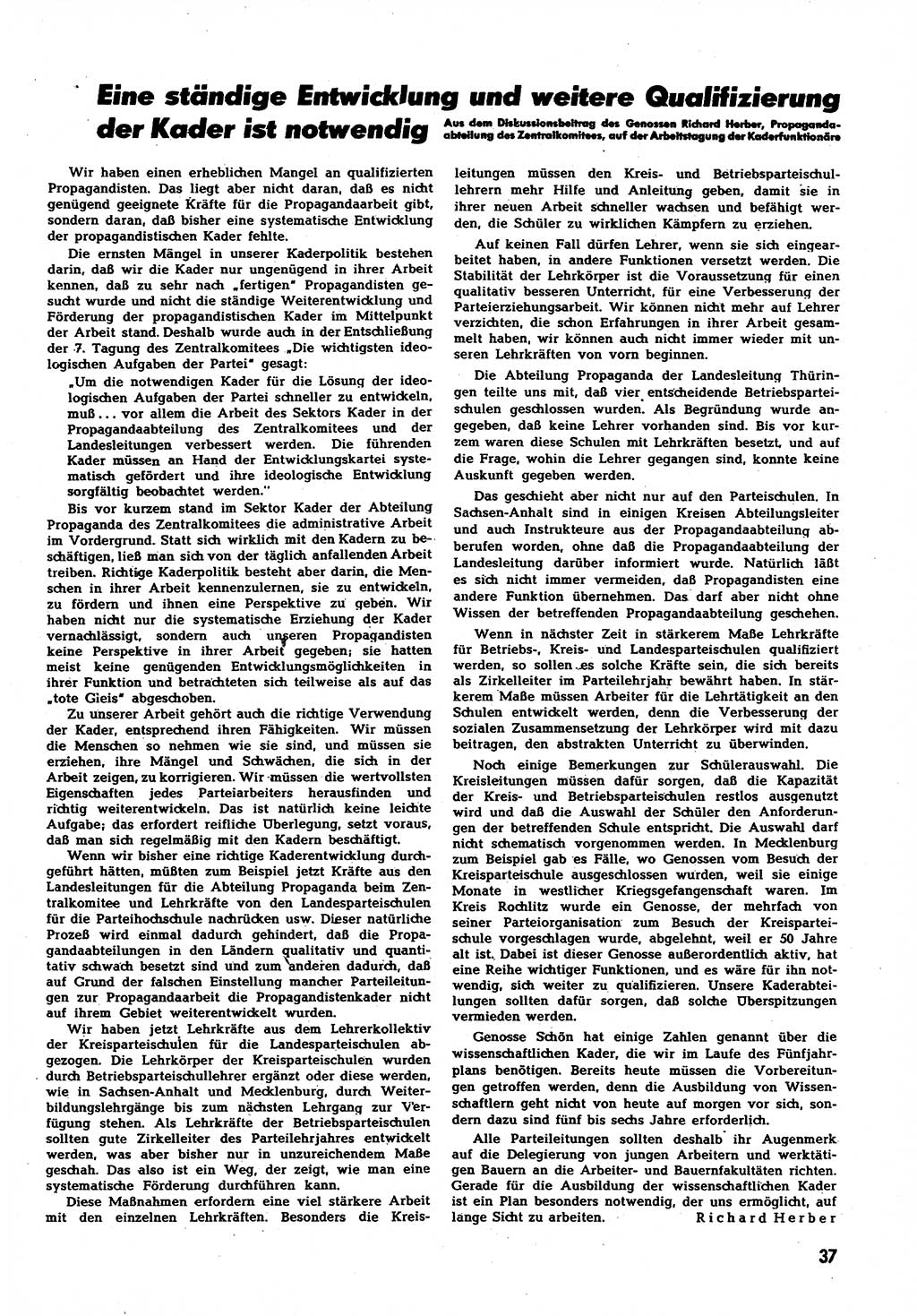 Neuer Weg (NW), Halbmonatsschrift für aktuelle Fragen der Arbeiterbewegung [Zentralkomitee (ZK) Sozialistische Einheitspartei Deutschlands (SED)], 7. Jahrgang [Deutsche Demokratische Republik (DDR)] 1952, Heft 8/37 (NW ZK SED DDR 1952, H. 8/37)