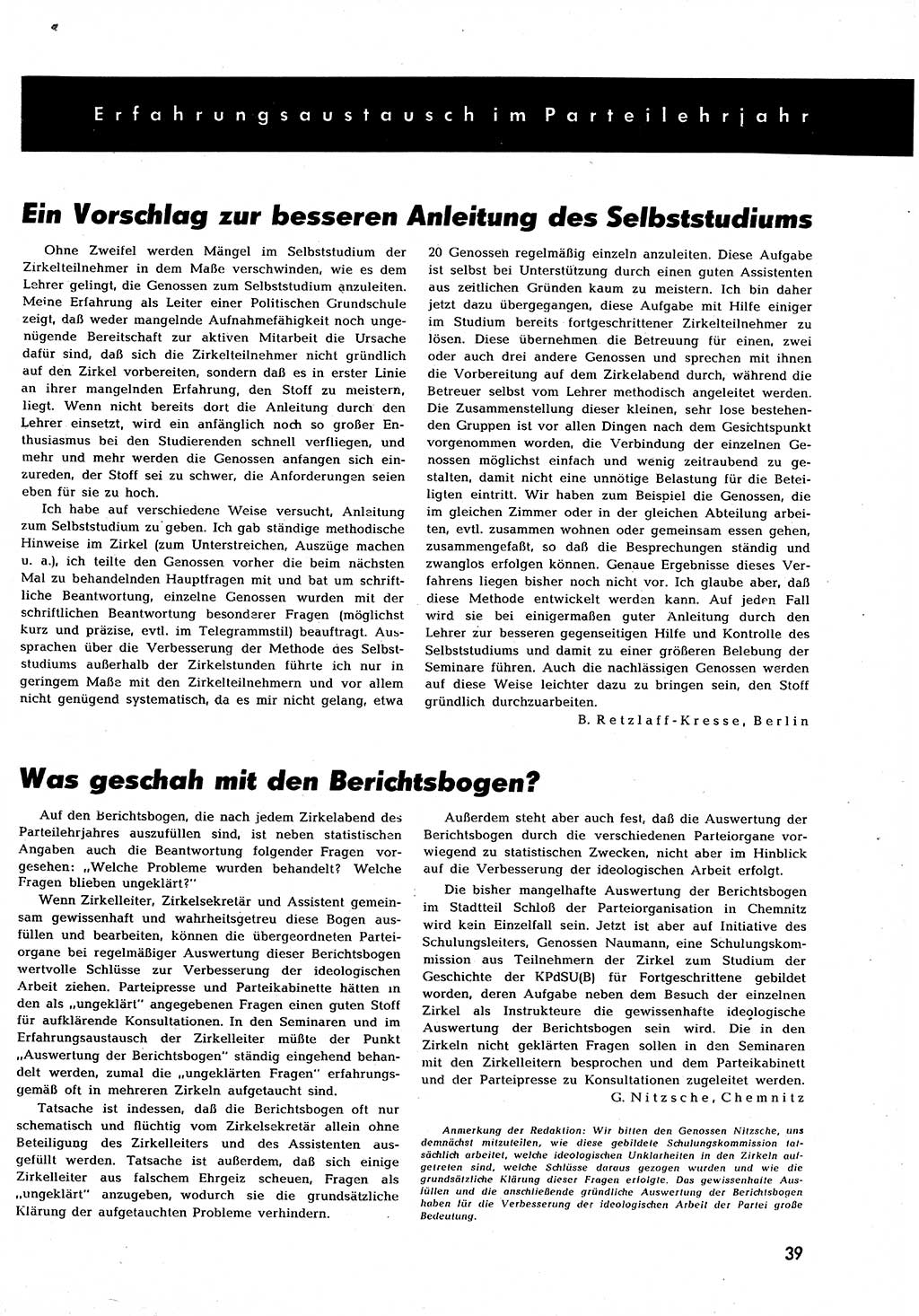 Neuer Weg (NW), Halbmonatsschrift für aktuelle Fragen der Arbeiterbewegung [Zentralkomitee (ZK) Sozialistische Einheitspartei Deutschlands (SED)], 7. Jahrgang [Deutsche Demokratische Republik (DDR)] 1952, Heft 8/39 (NW ZK SED DDR 1952, H. 8/39)