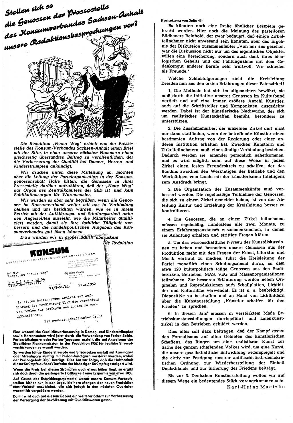 Neuer Weg (NW), Halbmonatsschrift für aktuelle Fragen der Arbeiterbewegung [Zentralkomitee (ZK) Sozialistische Einheitspartei Deutschlands (SED)], 7. Jahrgang [Deutsche Demokratische Republik (DDR)] 1952, Heft 8/44 (NW ZK SED DDR 1952, H. 8/44)