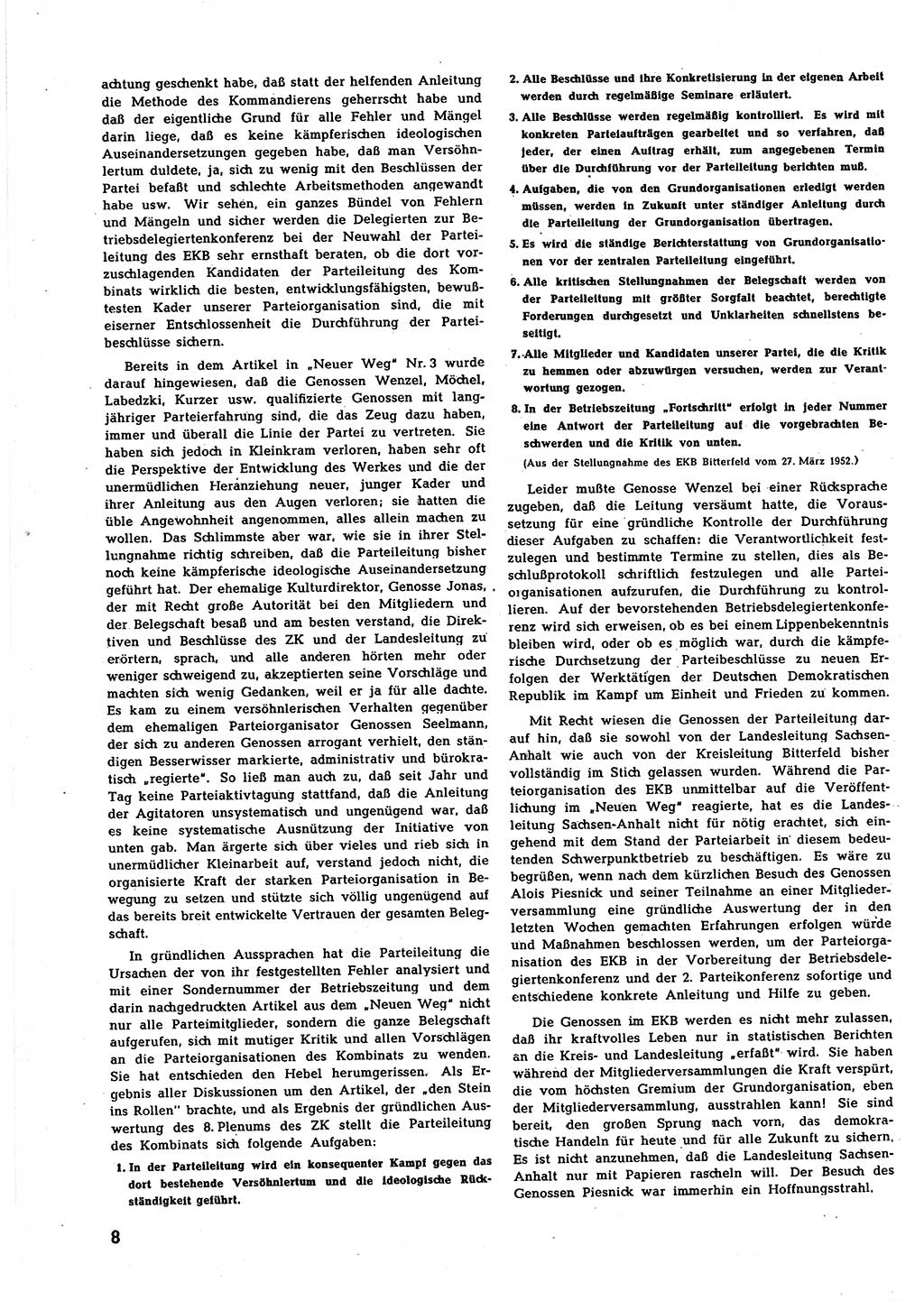 Neuer Weg (NW), Halbmonatsschrift für aktuelle Fragen der Arbeiterbewegung [Zentralkomitee (ZK) Sozialistische Einheitspartei Deutschlands (SED)], 7. Jahrgang [Deutsche Demokratische Republik (DDR)] 1952, Heft 9/8 (NW ZK SED DDR 1952, H. 9/8)