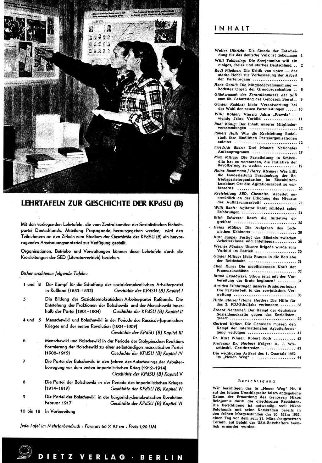 Neuer Weg (NW), Halbmonatsschrift für aktuelle Fragen der Arbeiterbewegung [Zentralkomitee (ZK) Sozialistische Einheitspartei Deutschlands (SED)], 7. Jahrgang [Deutsche Demokratische Republik (DDR)] 1952, Heft 9/45 (NW ZK SED DDR 1952, H. 9/45)