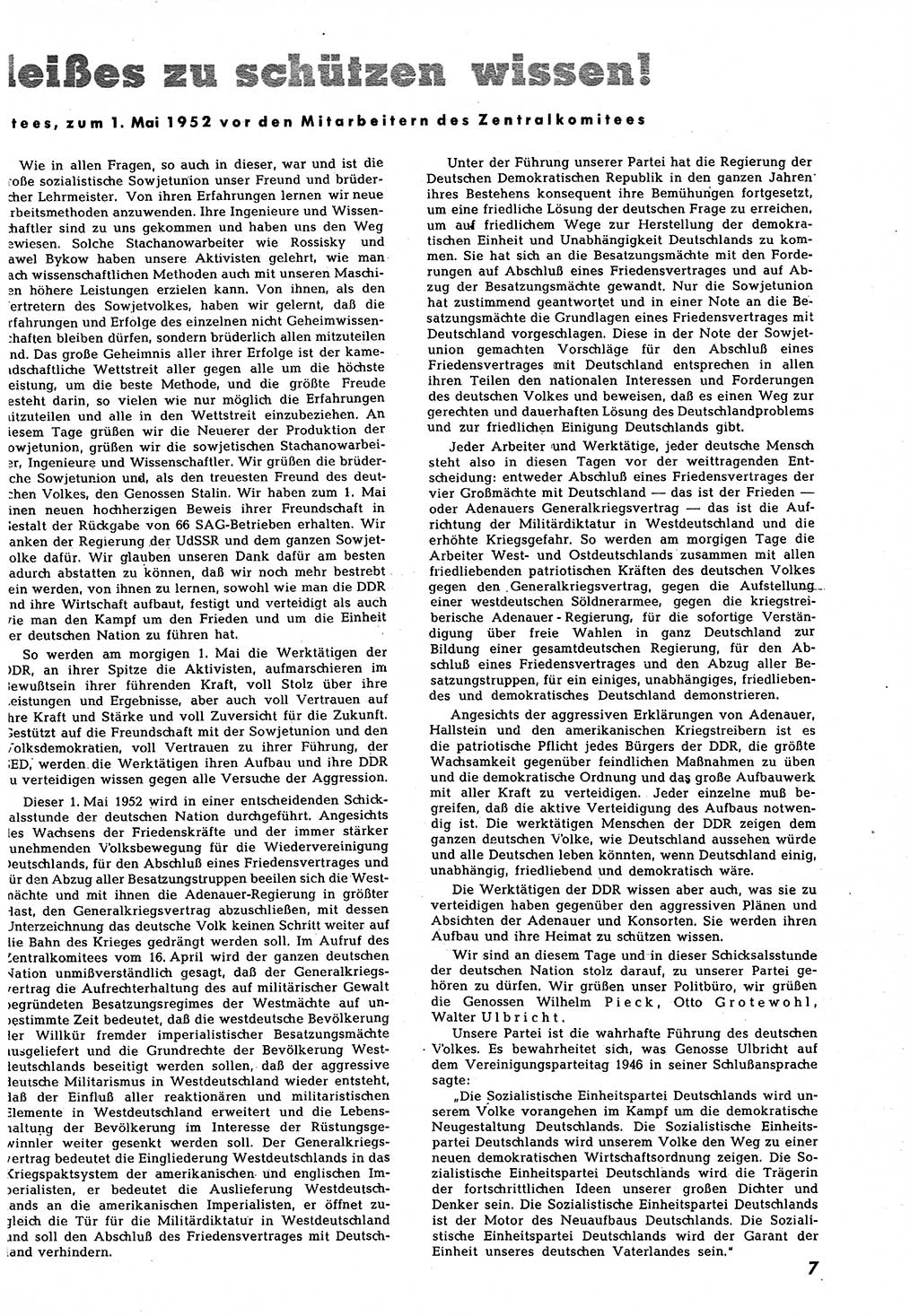 Neuer Weg (NW), Halbmonatsschrift für aktuelle Fragen der Arbeiterbewegung [Zentralkomitee (ZK) Sozialistische Einheitspartei Deutschlands (SED)], 7. Jahrgang [Deutsche Demokratische Republik (DDR)] 1952, Heft 10/7 (NW ZK SED DDR 1952, H. 10/7)