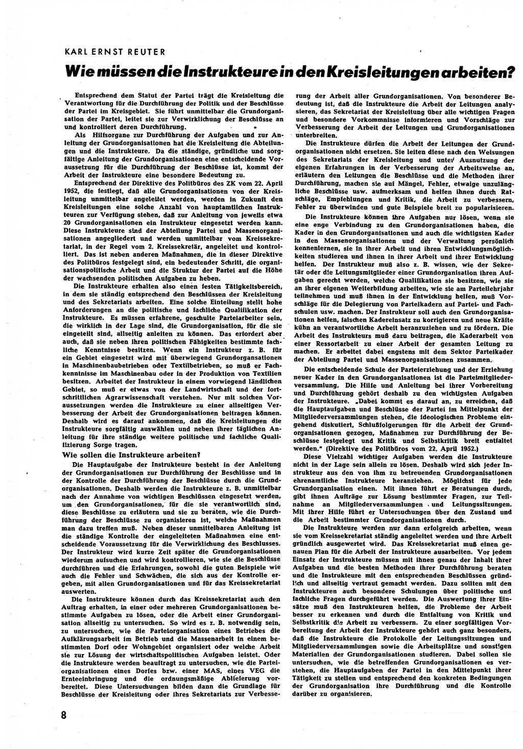 Neuer Weg (NW), Halbmonatsschrift für aktuelle Fragen der Arbeiterbewegung [Zentralkomitee (ZK) Sozialistische Einheitspartei Deutschlands (SED)], 7. Jahrgang [Deutsche Demokratische Republik (DDR)] 1952, Heft 10/8 (NW ZK SED DDR 1952, H. 10/8)