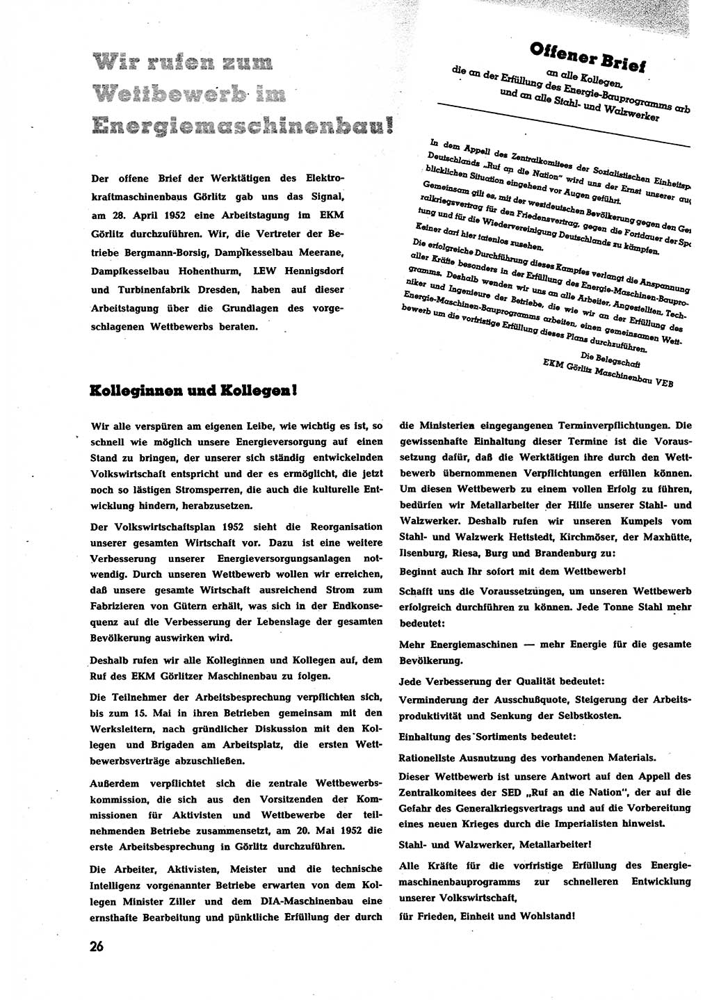 Neuer Weg (NW), Halbmonatsschrift für aktuelle Fragen der Arbeiterbewegung [Zentralkomitee (ZK) Sozialistische Einheitspartei Deutschlands (SED)], 7. Jahrgang [Deutsche Demokratische Republik (DDR)] 1952, Heft 10/26 (NW ZK SED DDR 1952, H. 10/26)