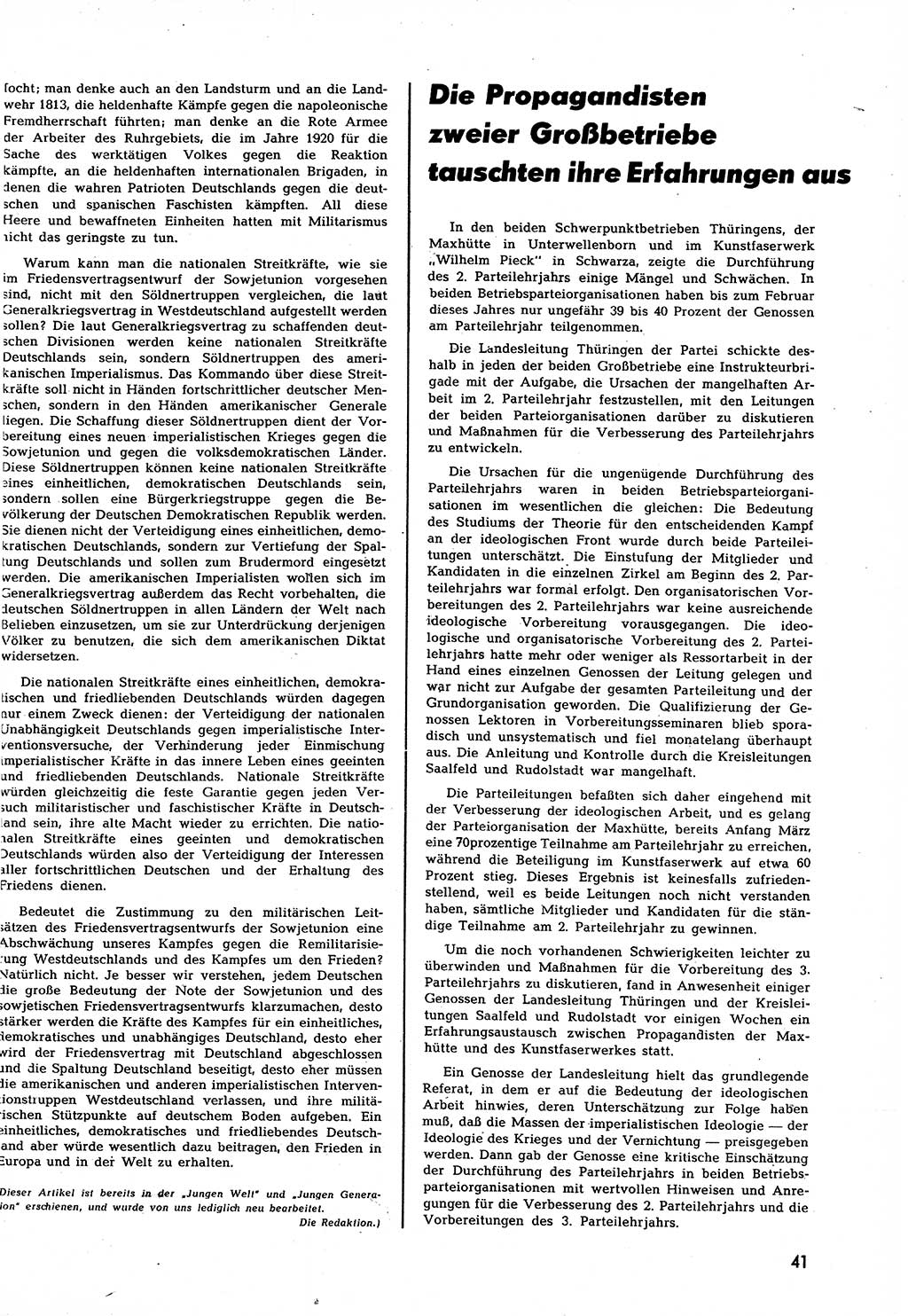 Neuer Weg (NW), Halbmonatsschrift für aktuelle Fragen der Arbeiterbewegung [Zentralkomitee (ZK) Sozialistische Einheitspartei Deutschlands (SED)], 7. Jahrgang [Deutsche Demokratische Republik (DDR)] 1952, Heft 10/41 (NW ZK SED DDR 1952, H. 10/41)