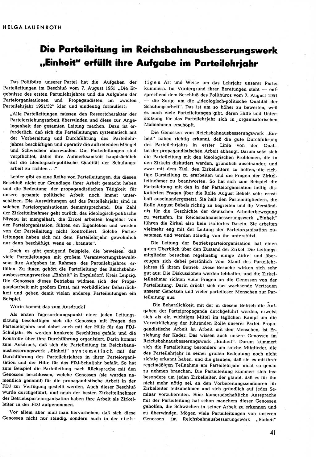 Neuer Weg (NW), Halbmonatsschrift für aktuelle Fragen der Arbeiterbewegung [Zentralkomitee (ZK) Sozialistische Einheitspartei Deutschlands (SED)], 7. Jahrgang [Deutsche Demokratische Republik (DDR)] 1952, Heft 11/41 (NW ZK SED DDR 1952, H. 11/41)