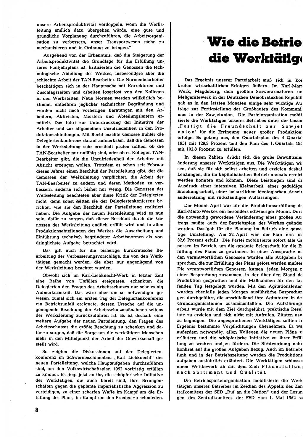 Neuer Weg (NW), Halbmonatsschrift für aktuelle Fragen der Arbeiterbewegung [Zentralkomitee (ZK) Sozialistische Einheitspartei Deutschlands (SED)], 7. Jahrgang [Deutsche Demokratische Republik (DDR)] 1952, Heft 12/8 (NW ZK SED DDR 1952, H. 12/8)