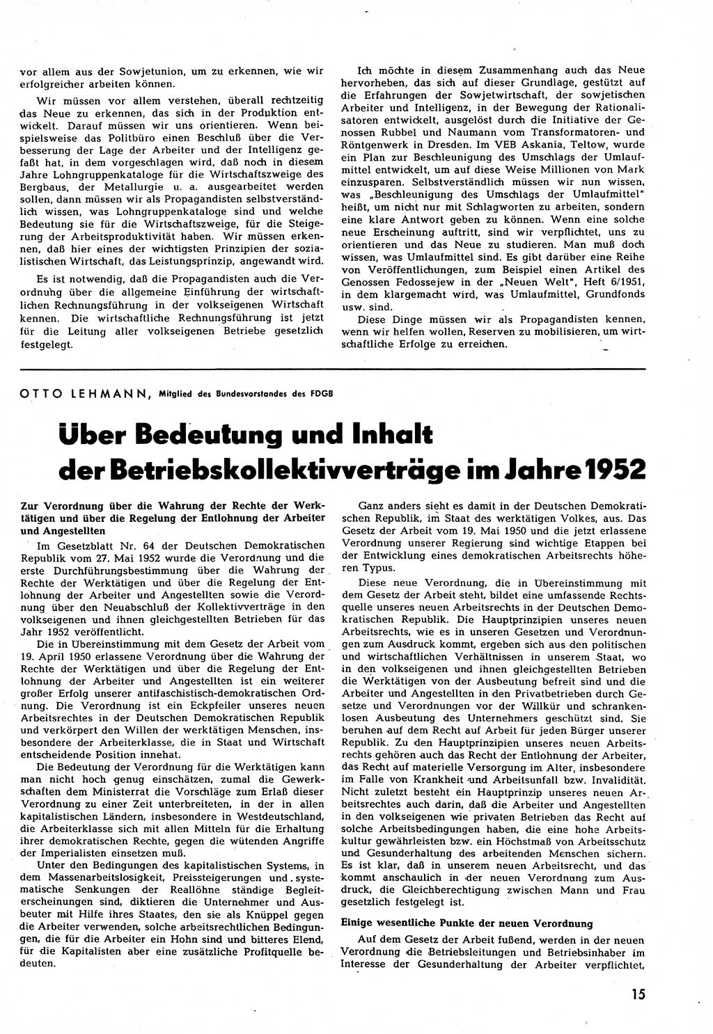 Neuer Weg (NW), Halbmonatsschrift für aktuelle Fragen der Arbeiterbewegung [Zentralkomitee (ZK) Sozialistische Einheitspartei Deutschlands (SED)], 7. Jahrgang [Deutsche Demokratische Republik (DDR)] 1952, Heft 12/15 (NW ZK SED DDR 1952, H. 12/15)