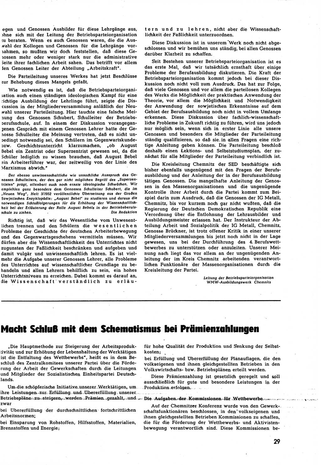 Neuer Weg (NW), Halbmonatsschrift für aktuelle Fragen der Arbeiterbewegung [Zentralkomitee (ZK) Sozialistische Einheitspartei Deutschlands (SED)], 7. Jahrgang [Deutsche Demokratische Republik (DDR)] 1952, Heft 12/29 (NW ZK SED DDR 1952, H. 12/29)