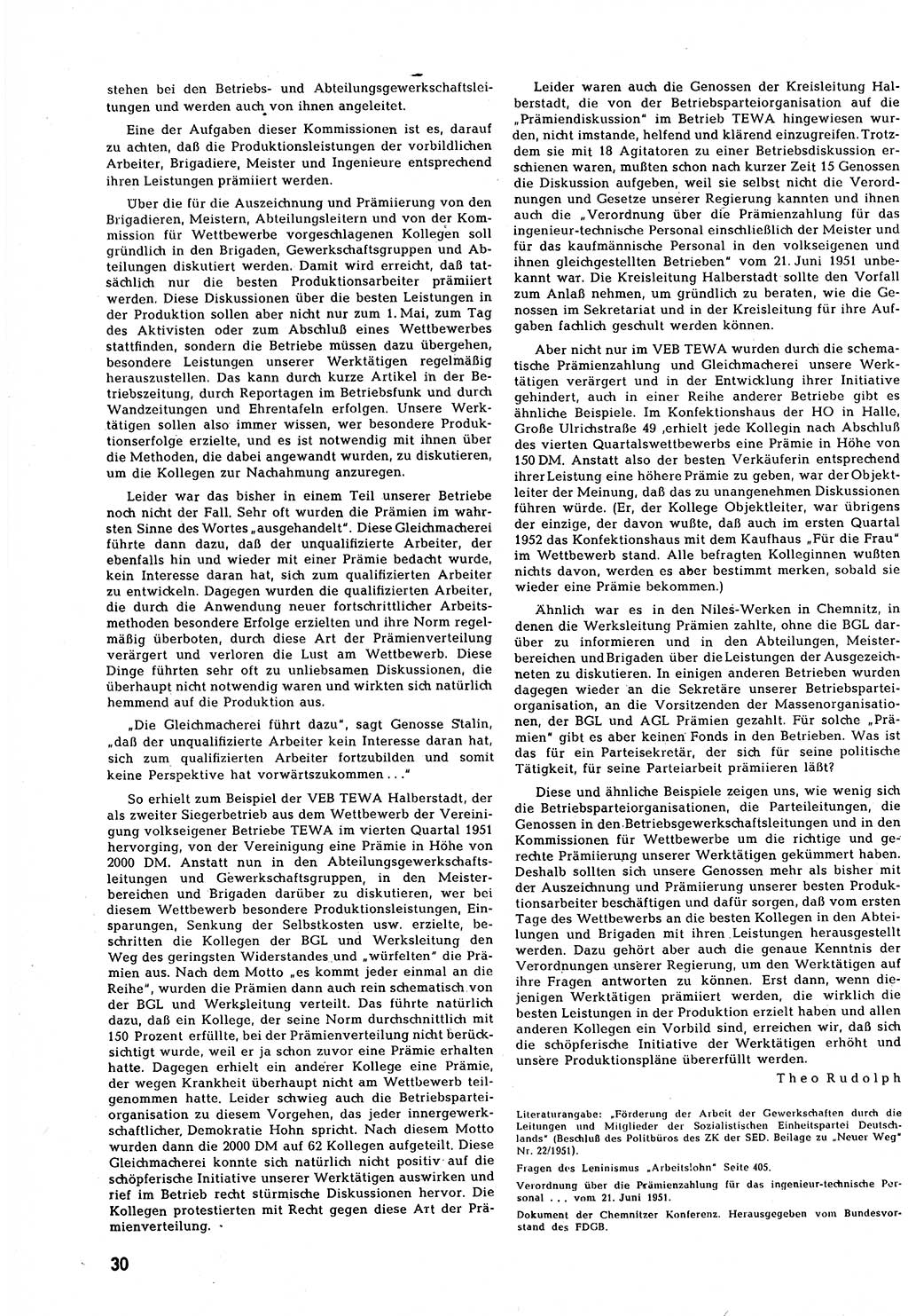 Neuer Weg (NW), Halbmonatsschrift für aktuelle Fragen der Arbeiterbewegung [Zentralkomitee (ZK) Sozialistische Einheitspartei Deutschlands (SED)], 7. Jahrgang [Deutsche Demokratische Republik (DDR)] 1952, Heft 12/30 (NW ZK SED DDR 1952, H. 12/30)