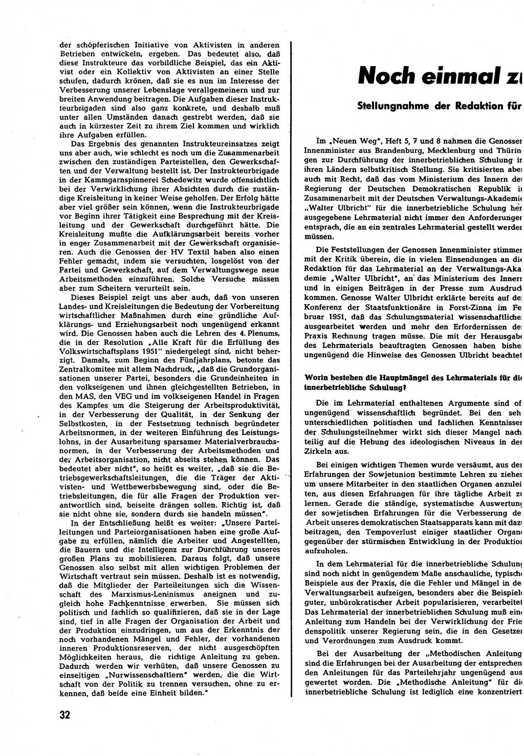 Neuer Weg (NW), Halbmonatsschrift für aktuelle Fragen der Arbeiterbewegung [Zentralkomitee (ZK) Sozialistische Einheitspartei Deutschlands (SED)], 7. Jahrgang [Deutsche Demokratische Republik (DDR)] 1952, Heft 12/32 (NW ZK SED DDR 1952, H. 12/32)