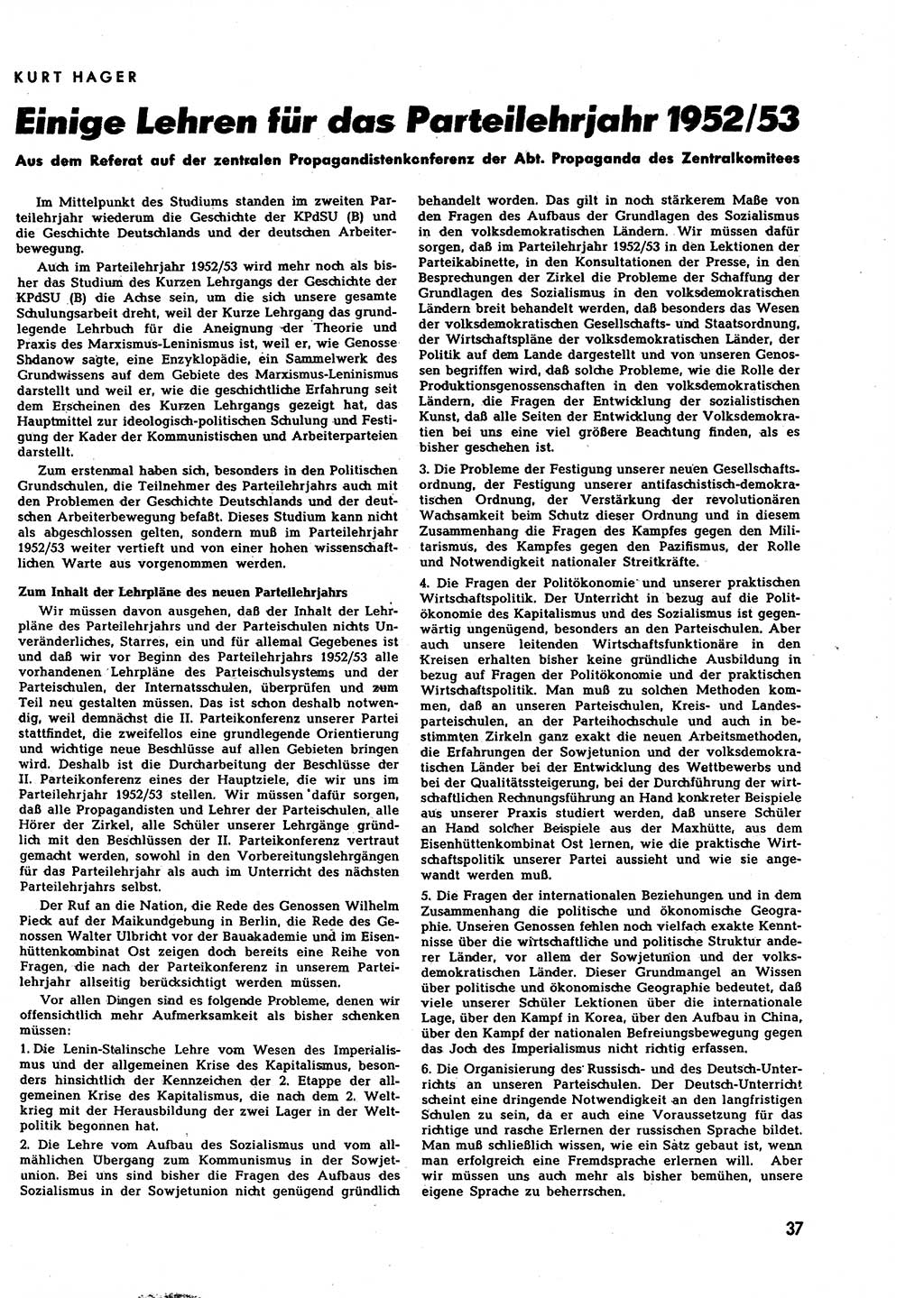 Neuer Weg (NW), Halbmonatsschrift für aktuelle Fragen der Arbeiterbewegung [Zentralkomitee (ZK) Sozialistische Einheitspartei Deutschlands (SED)], 7. Jahrgang [Deutsche Demokratische Republik (DDR)] 1952, Heft 12/37 (NW ZK SED DDR 1952, H. 12/37)