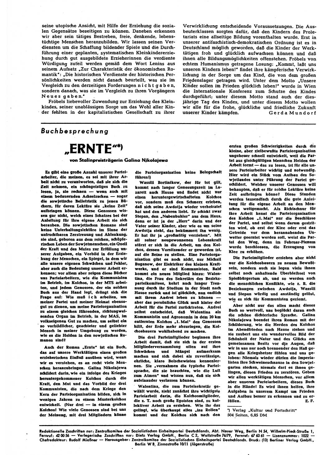 Neuer Weg (NW), Halbmonatsschrift für aktuelle Fragen der Arbeiterbewegung [Zentralkomitee (ZK) Sozialistische Einheitspartei Deutschlands (SED)], 7. Jahrgang [Deutsche Demokratische Republik (DDR)] 1952, Heft 12/44 (NW ZK SED DDR 1952, H. 12/44)