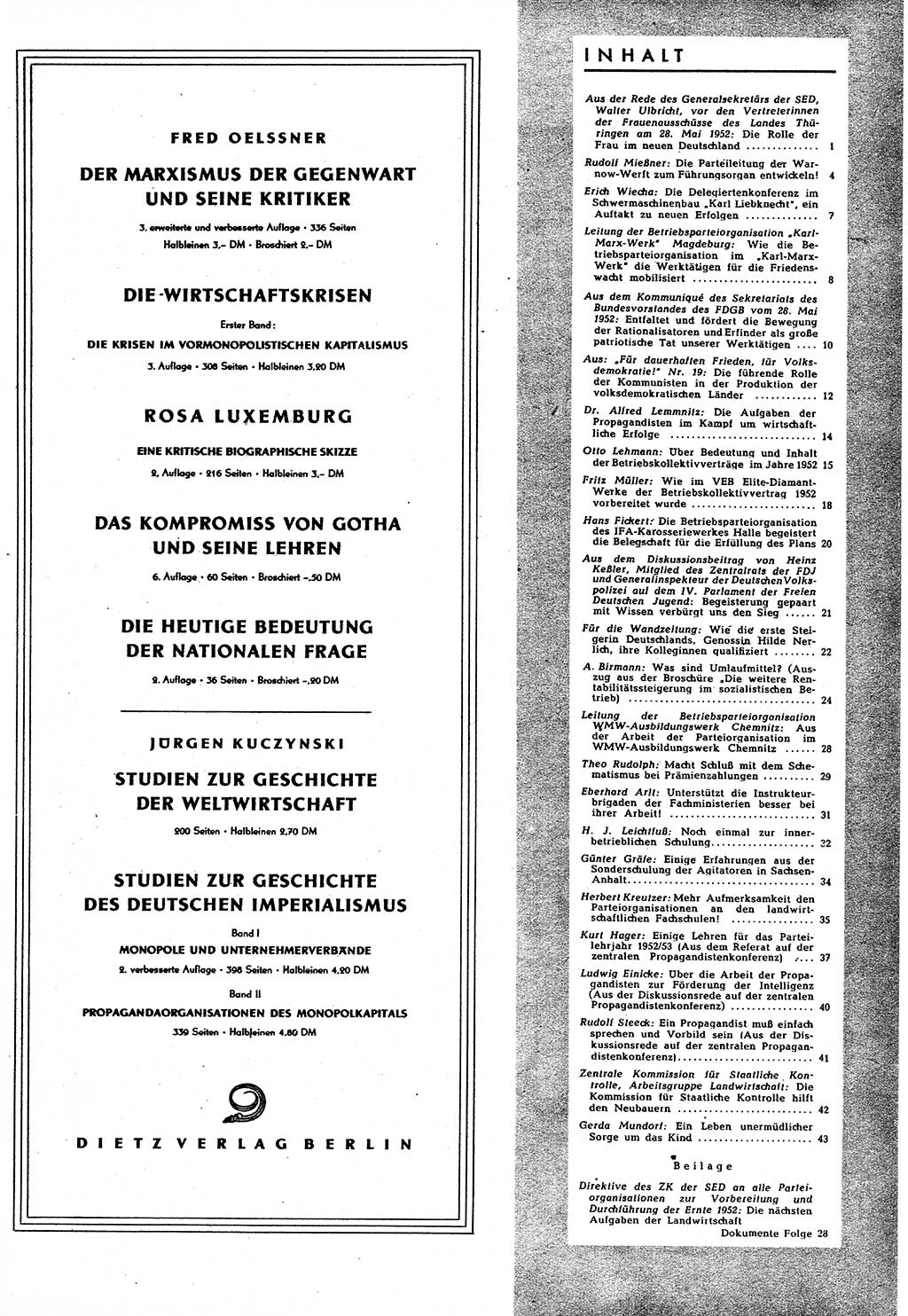 Neuer Weg (NW), Halbmonatsschrift für aktuelle Fragen der Arbeiterbewegung [Zentralkomitee (ZK) Sozialistische Einheitspartei Deutschlands (SED)], 7. Jahrgang [Deutsche Demokratische Republik (DDR)] 1952, Heft 12/45 (NW ZK SED DDR 1952, H. 12/45)