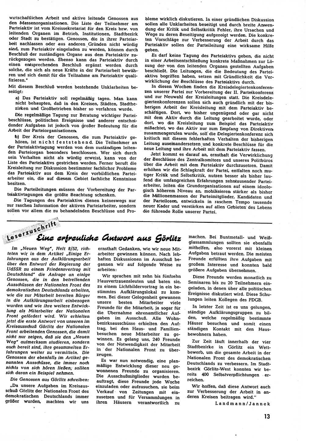 Neuer Weg (NW), Halbmonatsschrift für aktuelle Fragen der Arbeiterbewegung [Zentralkomitee (ZK) Sozialistische Einheitspartei Deutschlands (SED)], 7. Jahrgang [Deutsche Demokratische Republik (DDR)] 1952, Heft 13/13 (NW ZK SED DDR 1952, H. 13/13)