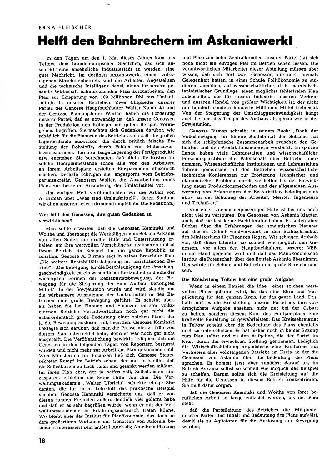 Neuer Weg (NW), Halbmonatsschrift für aktuelle Fragen der Arbeiterbewegung [Zentralkomitee (ZK) Sozialistische Einheitspartei Deutschlands (SED)], 7. Jahrgang [Deutsche Demokratische Republik (DDR)] 1952, Heft 13/18 (NW ZK SED DDR 1952, H. 13/18)