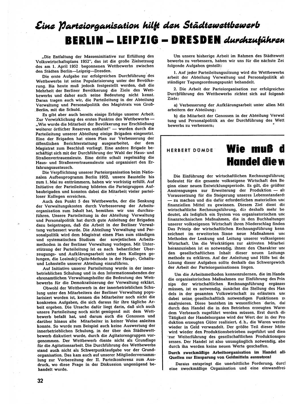 Neuer Weg (NW), Halbmonatsschrift für aktuelle Fragen der Arbeiterbewegung [Zentralkomitee (ZK) Sozialistische Einheitspartei Deutschlands (SED)], 7. Jahrgang [Deutsche Demokratische Republik (DDR)] 1952, Heft 13/32 (NW ZK SED DDR 1952, H. 13/32)