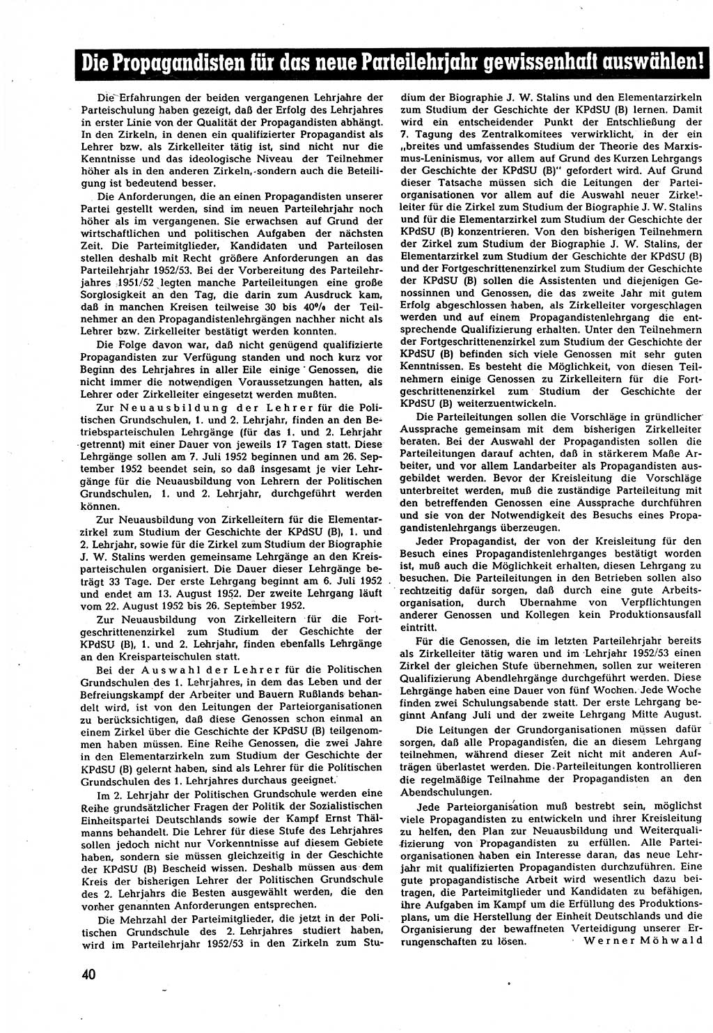 Neuer Weg (NW), Halbmonatsschrift für aktuelle Fragen der Arbeiterbewegung [Zentralkomitee (ZK) Sozialistische Einheitspartei Deutschlands (SED)], 7. Jahrgang [Deutsche Demokratische Republik (DDR)] 1952, Heft 13/40 (NW ZK SED DDR 1952, H. 13/40)