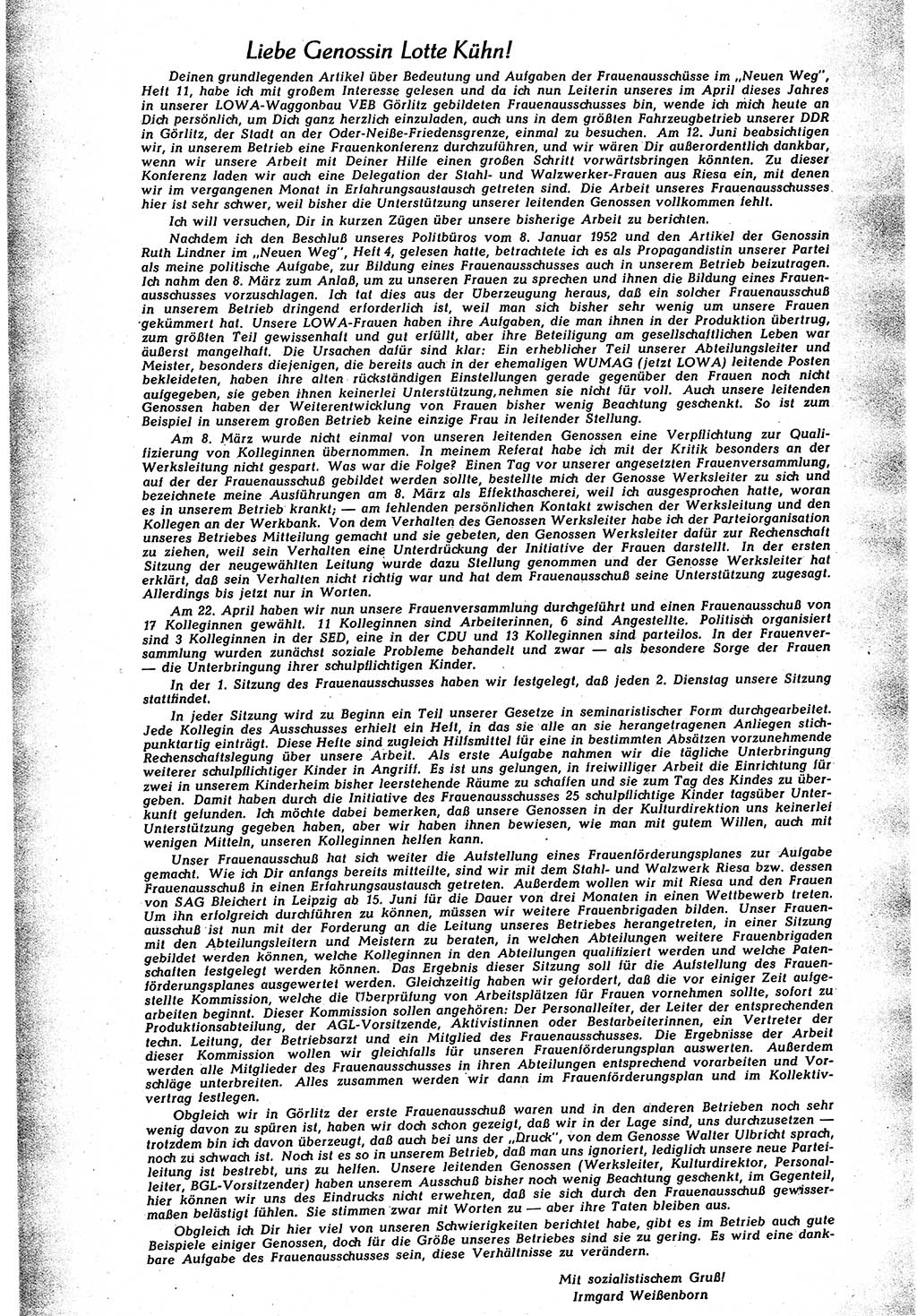 Neuer Weg (NW), Halbmonatsschrift für aktuelle Fragen der Arbeiterbewegung [Zentralkomitee (ZK) Sozialistische Einheitspartei Deutschlands (SED)], 7. Jahrgang [Deutsche Demokratische Republik (DDR)] 1952, Heft 14/12 (NW ZK SED DDR 1952, H. 14/12)