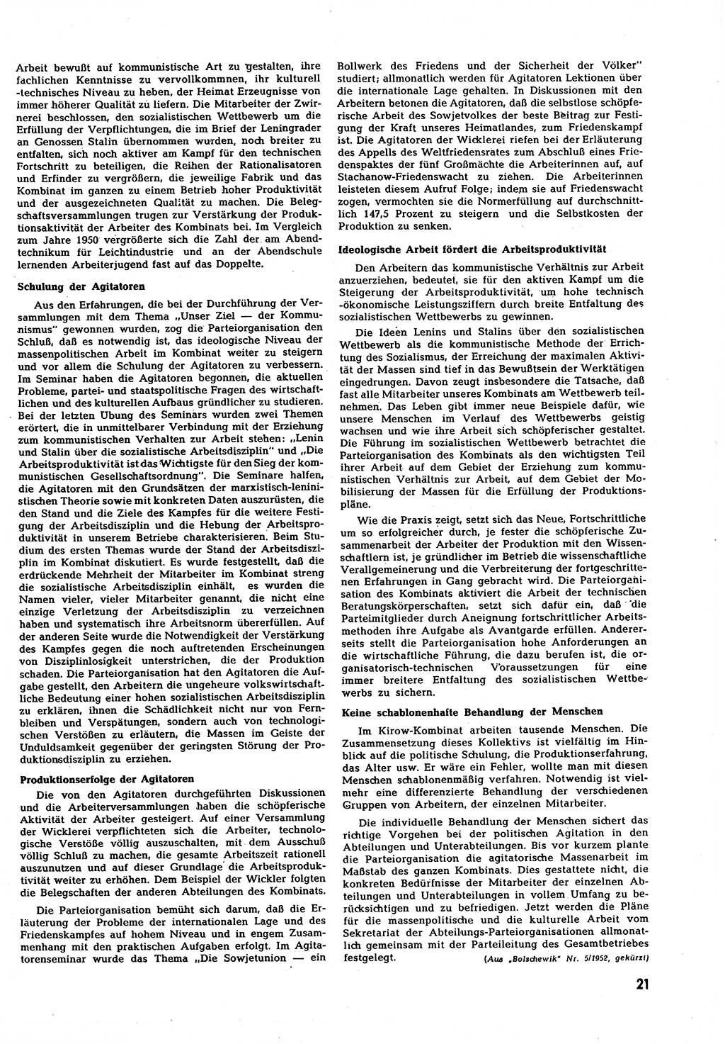 Neuer Weg (NW), Halbmonatsschrift für aktuelle Fragen der Arbeiterbewegung [Zentralkomitee (ZK) Sozialistische Einheitspartei Deutschlands (SED)], 7. Jahrgang [Deutsche Demokratische Republik (DDR)] 1952, Heft 14/21 (NW ZK SED DDR 1952, H. 14/21)