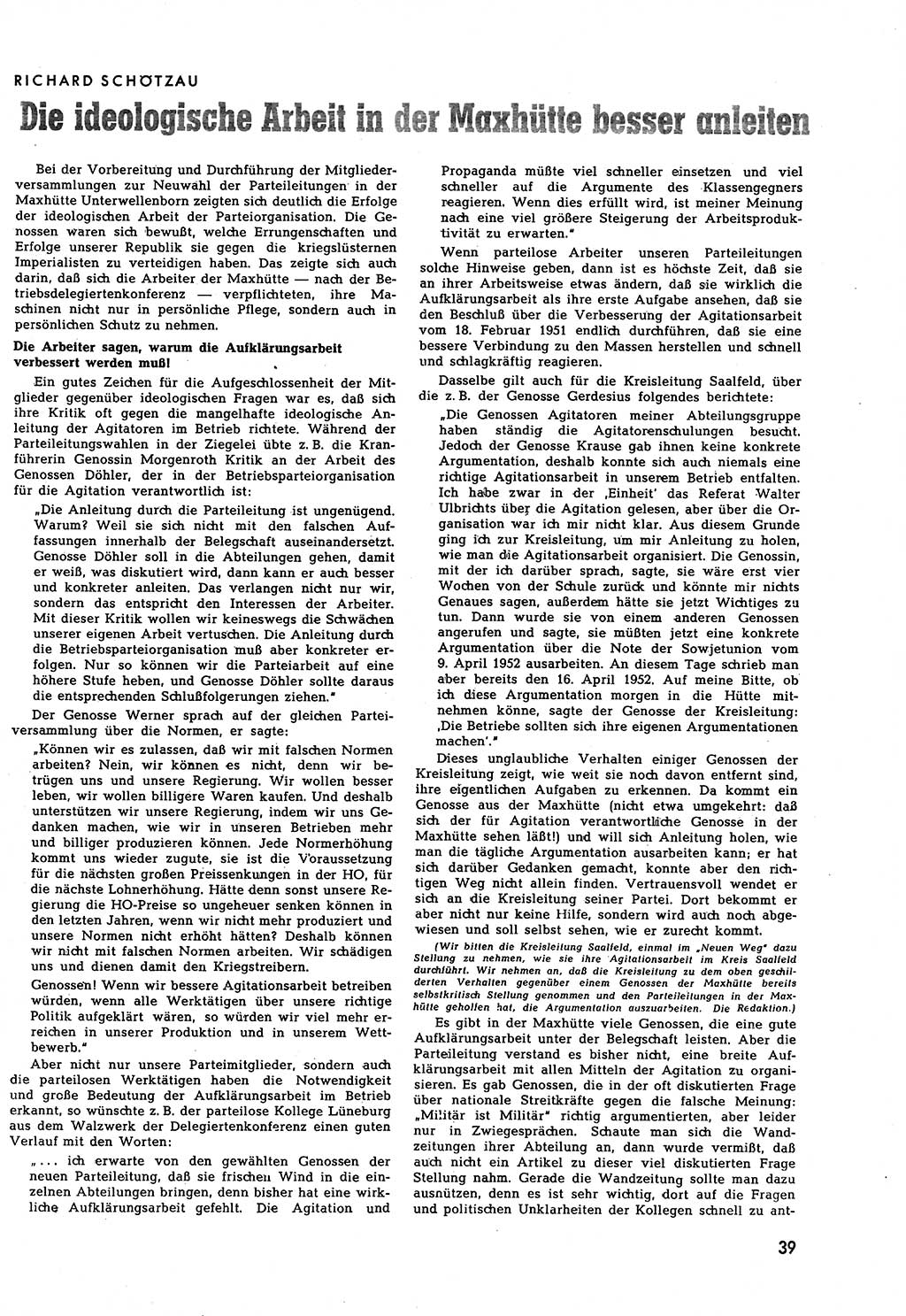 Neuer Weg (NW), Halbmonatsschrift für aktuelle Fragen der Arbeiterbewegung [Zentralkomitee (ZK) Sozialistische Einheitspartei Deutschlands (SED)], 7. Jahrgang [Deutsche Demokratische Republik (DDR)] 1952, Heft 14/39 (NW ZK SED DDR 1952, H. 14/39)