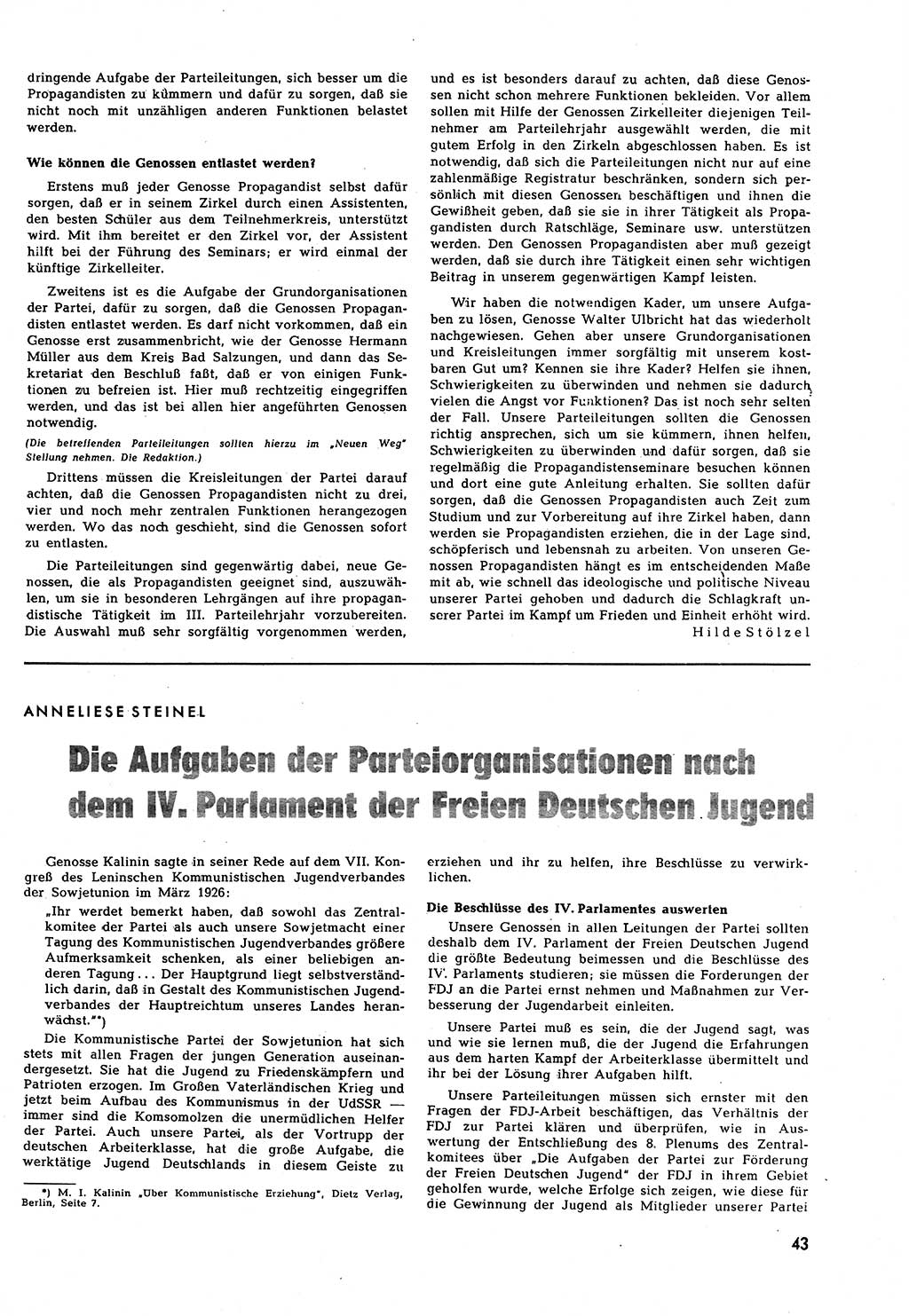 Neuer Weg (NW), Halbmonatsschrift für aktuelle Fragen der Arbeiterbewegung [Zentralkomitee (ZK) Sozialistische Einheitspartei Deutschlands (SED)], 7. Jahrgang [Deutsche Demokratische Republik (DDR)] 1952, Heft 14/43 (NW ZK SED DDR 1952, H. 14/43)