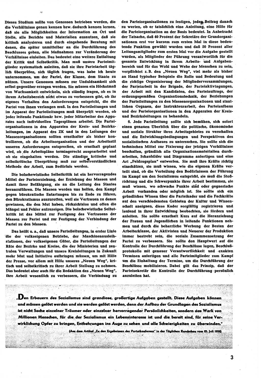 Neuer Weg (NW), Halbmonatsschrift für aktuelle Fragen der Arbeiterbewegung [Zentralkomitee (ZK) Sozialistische Einheitspartei Deutschlands (SED)], 7. Jahrgang [Deutsche Demokratische Republik (DDR)] 1952, Heft 16/3 (NW ZK SED DDR 1952, H. 16/3)