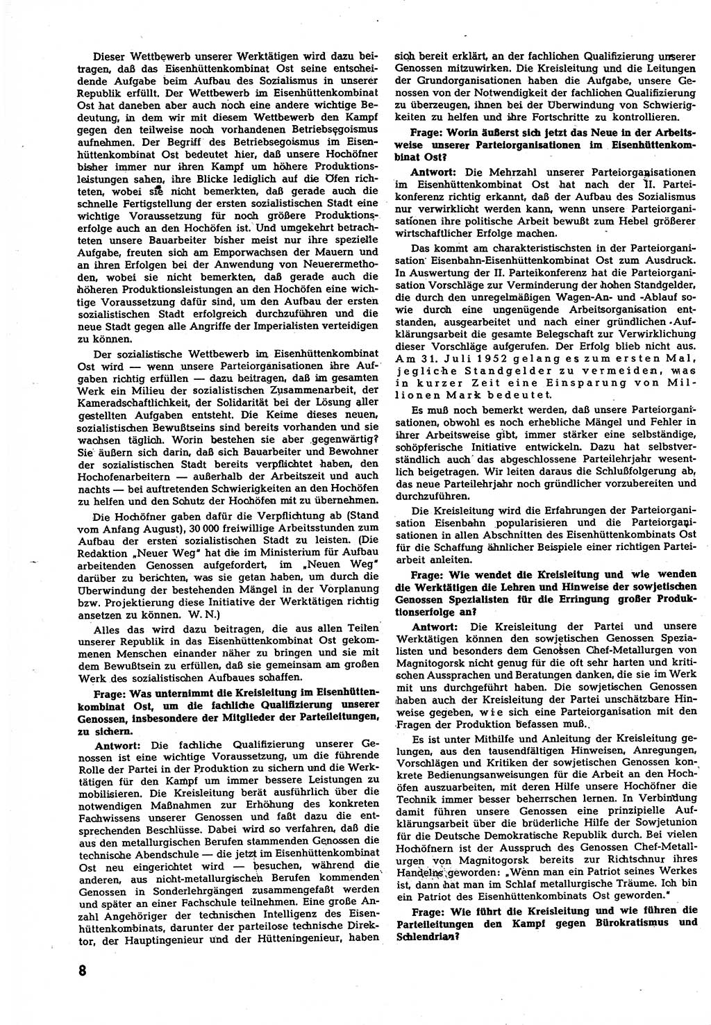 Neuer Weg (NW), Halbmonatsschrift für aktuelle Fragen der Arbeiterbewegung [Zentralkomitee (ZK) Sozialistische Einheitspartei Deutschlands (SED)], 7. Jahrgang [Deutsche Demokratische Republik (DDR)] 1952, Heft 16/8 (NW ZK SED DDR 1952, H. 16/8)