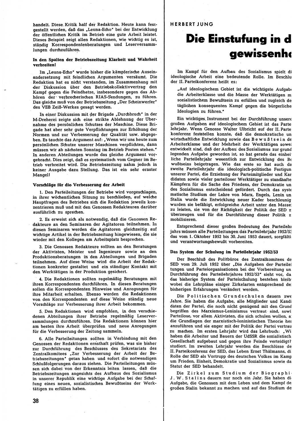 Neuer Weg (NW), Halbmonatsschrift für aktuelle Fragen der Arbeiterbewegung [Zentralkomitee (ZK) Sozialistische Einheitspartei Deutschlands (SED)], 7. Jahrgang [Deutsche Demokratische Republik (DDR)] 1952, Heft 16/38 (NW ZK SED DDR 1952, H. 16/38)