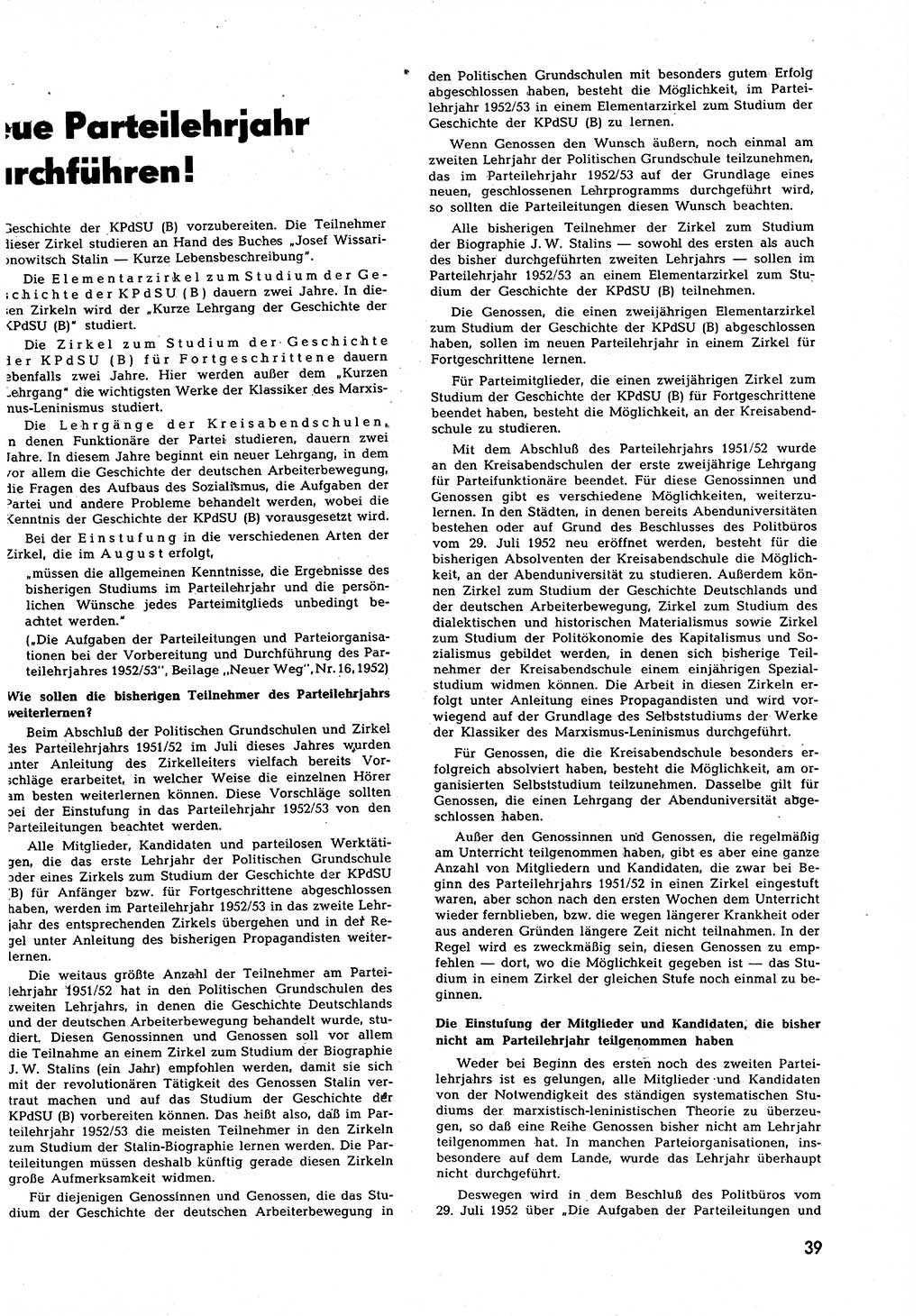 Neuer Weg (NW), Halbmonatsschrift für aktuelle Fragen der Arbeiterbewegung [Zentralkomitee (ZK) Sozialistische Einheitspartei Deutschlands (SED)], 7. Jahrgang [Deutsche Demokratische Republik (DDR)] 1952, Heft 16/39 (NW ZK SED DDR 1952, H. 16/39)
