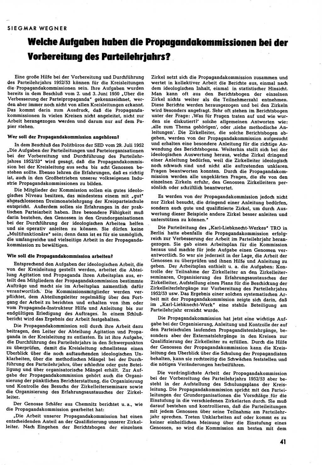 Neuer Weg (NW), Halbmonatsschrift für aktuelle Fragen der Arbeiterbewegung [Zentralkomitee (ZK) Sozialistische Einheitspartei Deutschlands (SED)], 7. Jahrgang [Deutsche Demokratische Republik (DDR)] 1952, Heft 16/41 (NW ZK SED DDR 1952, H. 16/41)