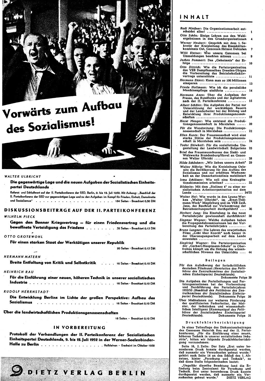 Neuer Weg (NW), Halbmonatsschrift für aktuelle Fragen der Arbeiterbewegung [Zentralkomitee (ZK) Sozialistische Einheitspartei Deutschlands (SED)], 7. Jahrgang [Deutsche Demokratische Republik (DDR)] 1952, Heft 16/45 (NW ZK SED DDR 1952, H. 16/45)