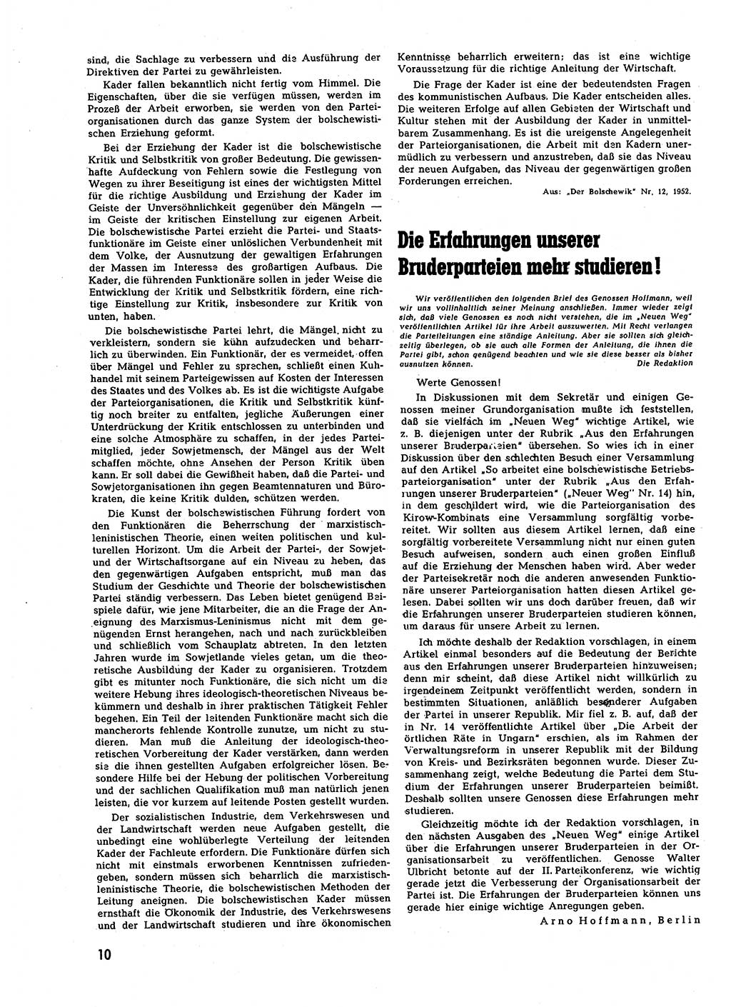 Neuer Weg (NW), Halbmonatsschrift für aktuelle Fragen der Arbeiterbewegung [Zentralkomitee (ZK) Sozialistische Einheitspartei Deutschlands (SED)], 7. Jahrgang [Deutsche Demokratische Republik (DDR)] 1952, Heft 18/10 (NW ZK SED DDR 1952, H. 18/10)