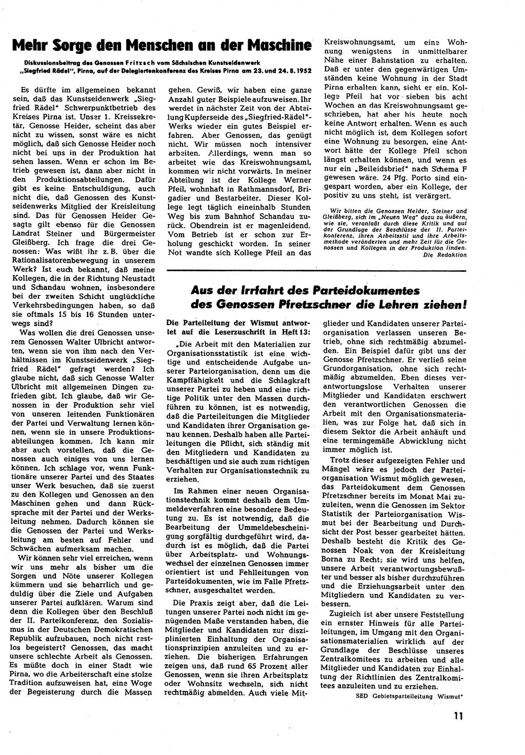 Neuer Weg (NW), Halbmonatsschrift für aktuelle Fragen der Arbeiterbewegung [Zentralkomitee (ZK) Sozialistische Einheitspartei Deutschlands (SED)], 7. Jahrgang [Deutsche Demokratische Republik (DDR)] 1952, Heft 18/11 (NW ZK SED DDR 1952, H. 18/11)