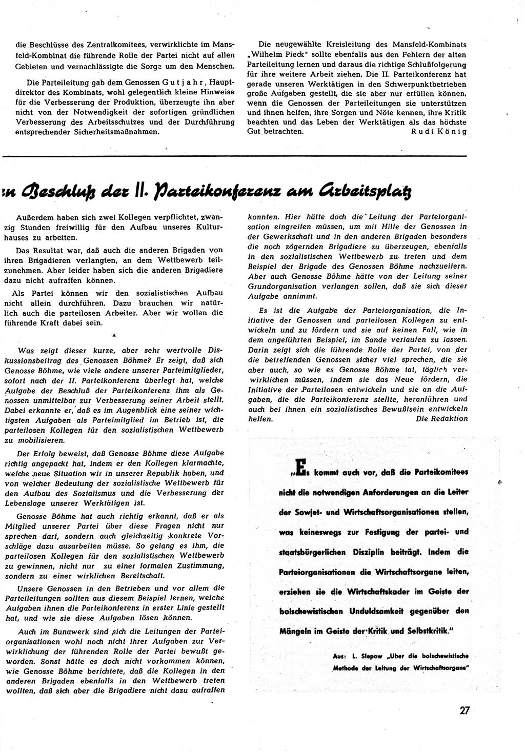 Neuer Weg (NW), Halbmonatsschrift für aktuelle Fragen der Arbeiterbewegung [Zentralkomitee (ZK) Sozialistische Einheitspartei Deutschlands (SED)], 7. Jahrgang [Deutsche Demokratische Republik (DDR)] 1952, Heft 18/27 (NW ZK SED DDR 1952, H. 18/27)
