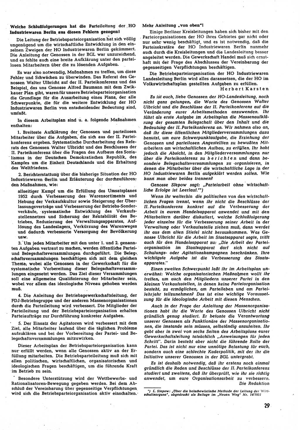 Neuer Weg (NW), Halbmonatsschrift für aktuelle Fragen der Arbeiterbewegung [Zentralkomitee (ZK) Sozialistische Einheitspartei Deutschlands (SED)], 7. Jahrgang [Deutsche Demokratische Republik (DDR)] 1952, Heft 18/29 (NW ZK SED DDR 1952, H. 18/29)