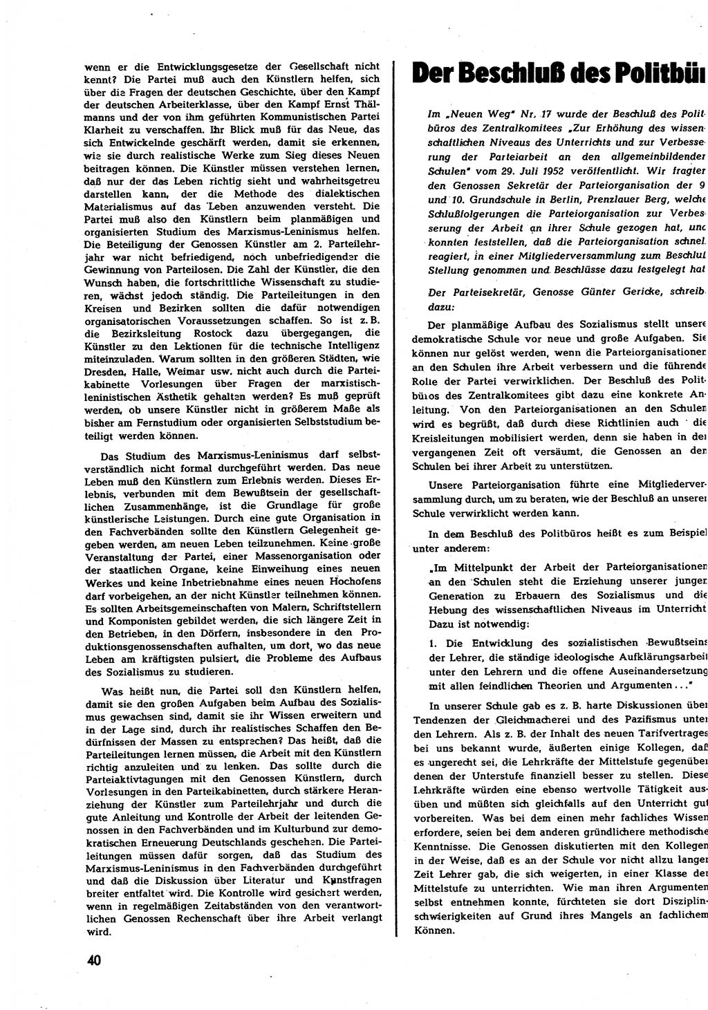 Neuer Weg (NW), Halbmonatsschrift für aktuelle Fragen der Arbeiterbewegung [Zentralkomitee (ZK) Sozialistische Einheitspartei Deutschlands (SED)], 7. Jahrgang [Deutsche Demokratische Republik (DDR)] 1952, Heft 18/40 (NW ZK SED DDR 1952, H. 18/40)