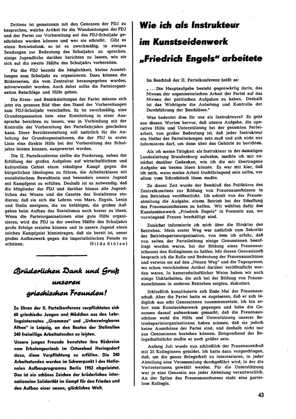 Neuer Weg (NW), Halbmonatsschrift für aktuelle Fragen der Arbeiterbewegung [Zentralkomitee (ZK) Sozialistische Einheitspartei Deutschlands (SED)], 7. Jahrgang [Deutsche Demokratische Republik (DDR)] 1952, Heft 18/43 (NW ZK SED DDR 1952, H. 18/43)