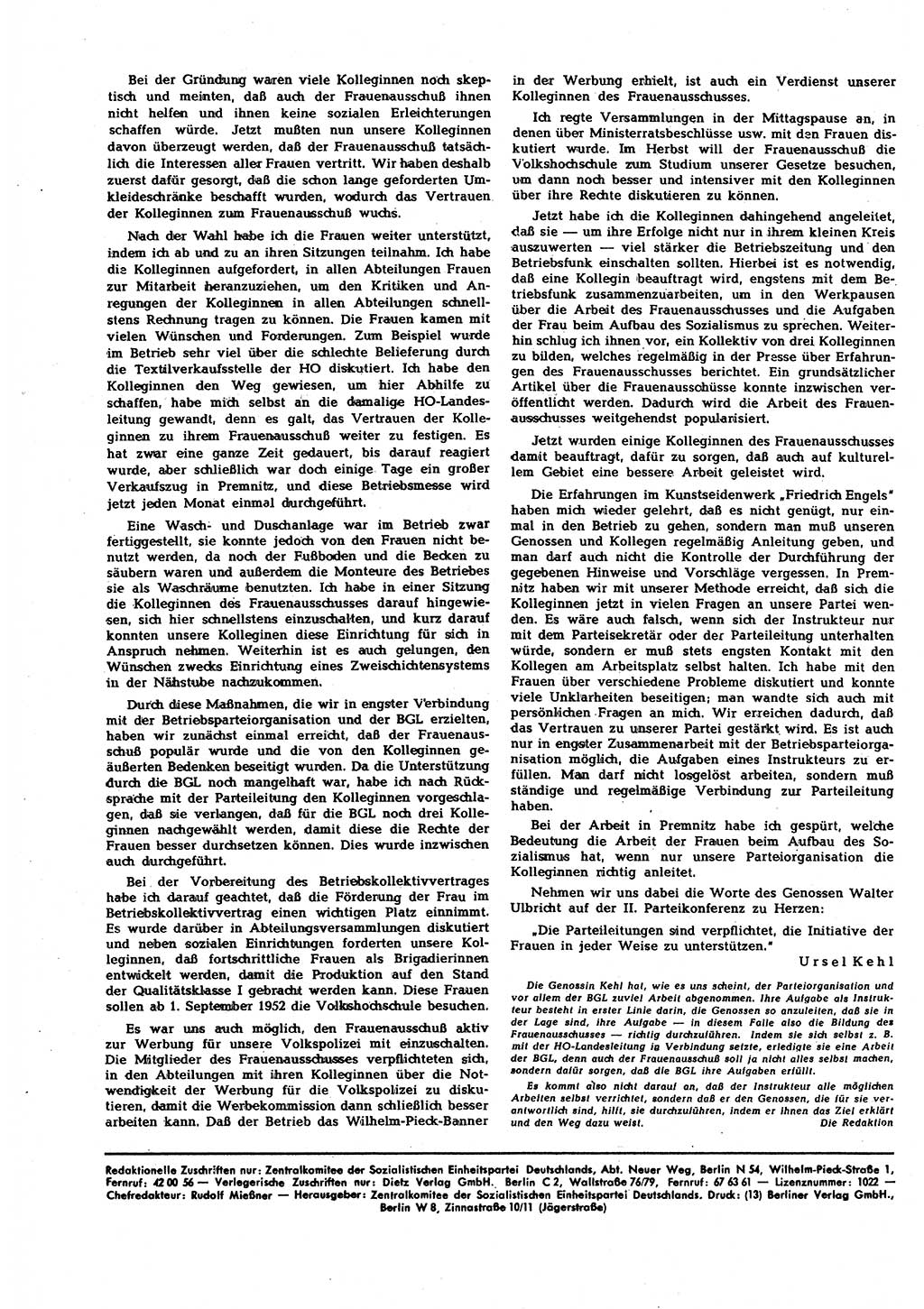 Neuer Weg (NW), Halbmonatsschrift für aktuelle Fragen der Arbeiterbewegung [Zentralkomitee (ZK) Sozialistische Einheitspartei Deutschlands (SED)], 7. Jahrgang [Deutsche Demokratische Republik (DDR)] 1952, Heft 18/44 (NW ZK SED DDR 1952, H. 18/44)